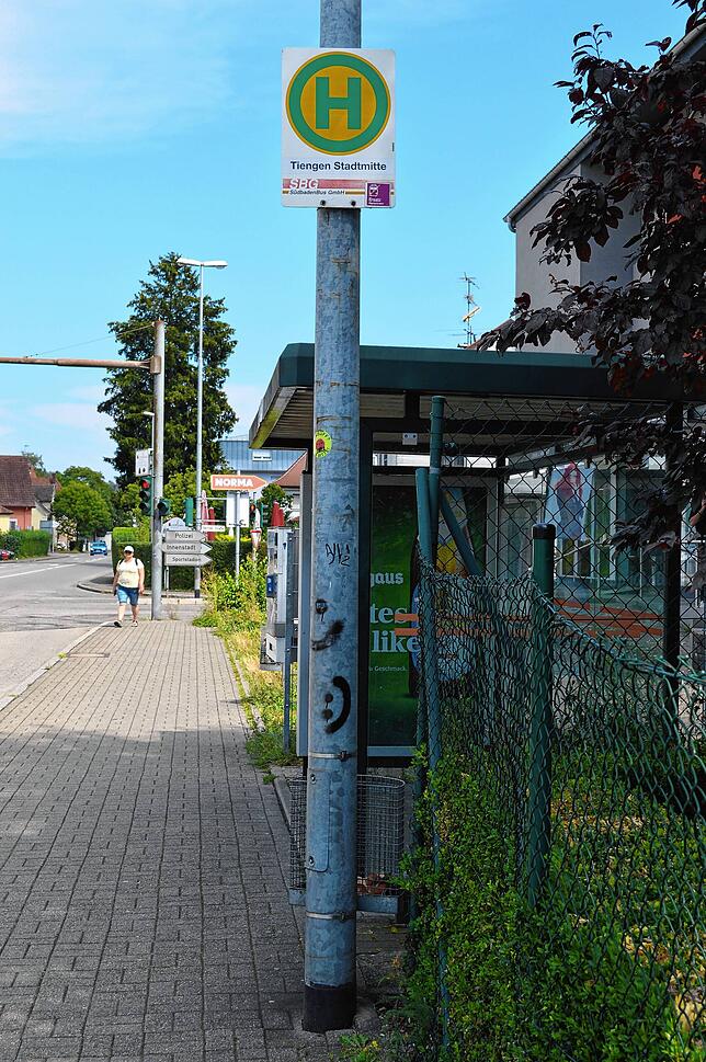 Der Bushalt Stadtmitte in Tiengen. Von hier fährt der Ersatzverkehr Richtung Erzingen – das erfahren Zugreisende aber erst, wenn sie in ...