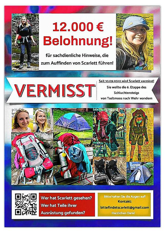 Verschwunde Wanderin: So sehen die neuen Plakate mit dem Hinweis auf 12.000 Euro Belohnung aus.