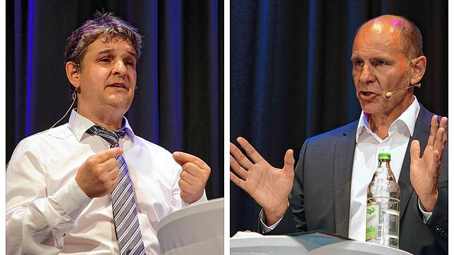 Wer steht in den nächsten acht Jahren an der Spitze des Singener Rathauses? Amtsinhaber Bernd Häusler (rechts) und Herausforderer Helmut ...