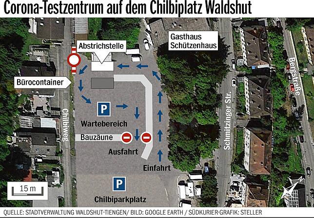 Bild 1: Neues Corona-Testzentrum: Ab Montag kann sich jeder Bürger kostenlos auf dem Waldshuter Chilbiplatz testen lassen