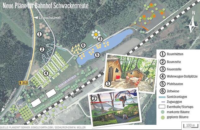 Eine Übersicht über das, was demnächst am Schwackenreuter Bahnhof errichtet werden könnte: Eigentümer des Geländes ist Ulrich Bohnacker, ...