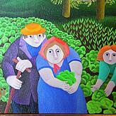 Ganz typisch: Das Bild &bdquo;Salatbauern auf der Reichenau&ldquo;, 2001 (Ausschnitt).