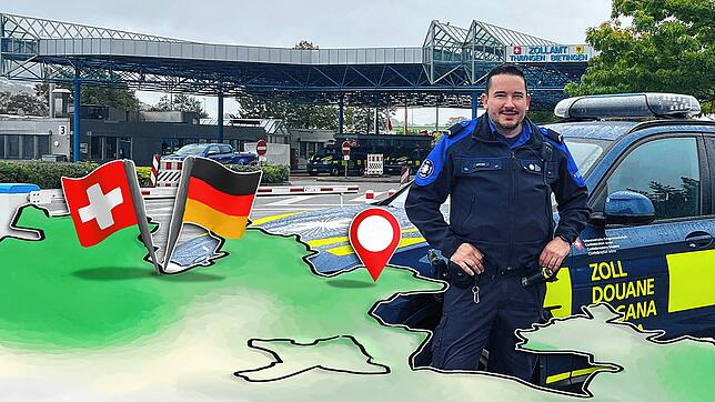 Aleksandar Vla?i? steht vor seinem Arbeitsort, der Zollstelle Thayngen/Bietingen. Er hat seinen Traumberuf an der Grenze gefunden.