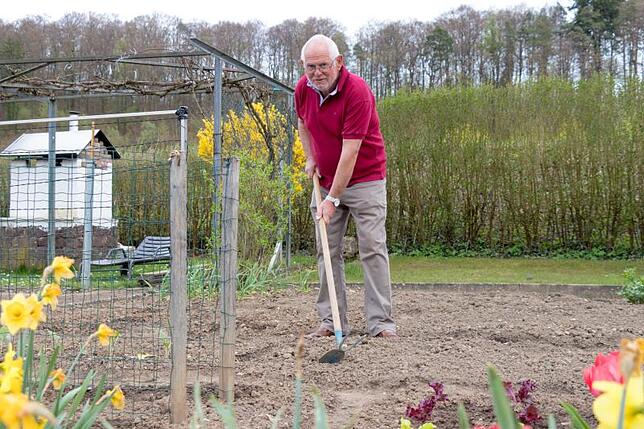 Peter Stoll, Vorsitzender des Kleingärtnervereins Waldshut-Tiengen, hat mit Muskelkraft und Hacke bereits im Winter begonnen, seinen ...