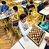 Die Schach-AG des Heinrich-Suso-Gymnasiums in Konstanz: Hinten links spielen Roman und Abteen, vorne Lasse und Johannes. Klassenkamerad ...