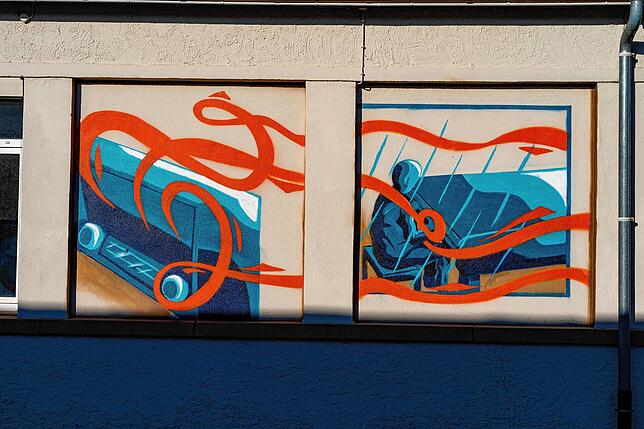 Graffiti an einer Wand der alten SABA-Gebäude.