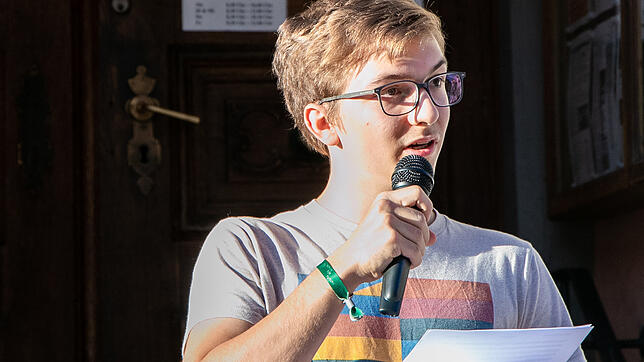 Jan Amann bei seiner Rede bei der Demonstration in Waldshut am vergangenen Freitag.