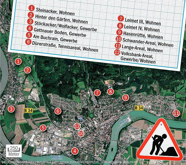 Die Grafik zeigt zwölf Perspektivflächen für Bebauung in Bad Säckingen &ndash; wir schauen uns heute 10 und 11 genauer an. Denn dort ...