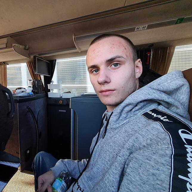 Daniil Mitte März während der Busfahrt von einer Flüchtlingsaufnahmestelle an der polnisch-ukrainischen Grenze nach Radolfzell.