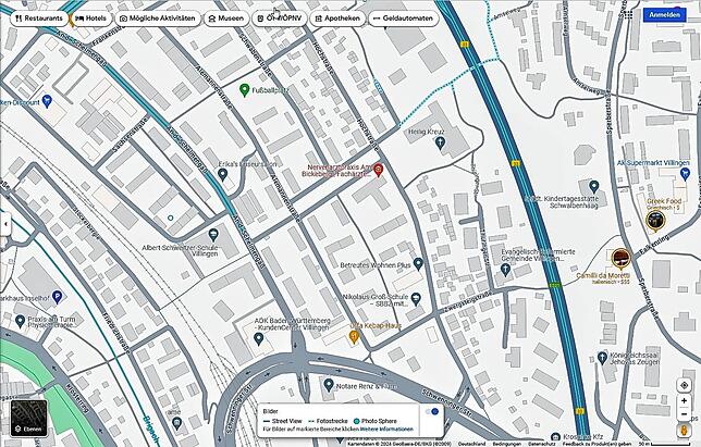 Kuriosum in Villingen: Von der linken oberen Ecke zieht sich die Straße An der Schelmengaß bis zu Bildmitte. Weder geht die ...