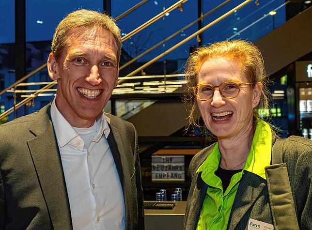 HTWG-Wirtschaftsprofessor Stefan Schweiger und Christina Groll vom Konstanzer Gründerzentrum Farm.
