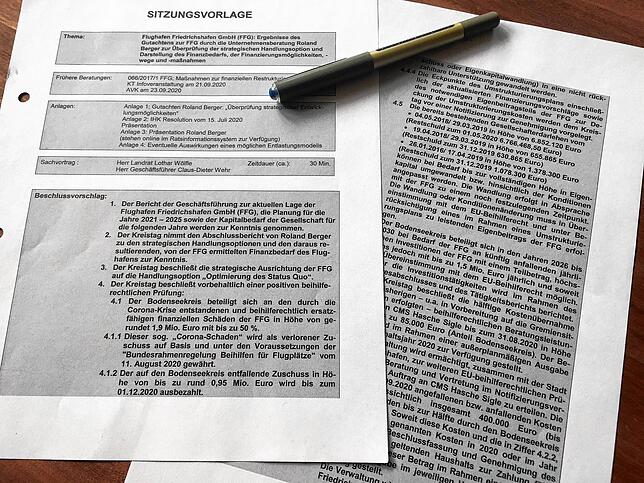 Die Sitzungsvorlage des Kreistags mit einem Teil des vierseitigen Beschlussvorschlags.