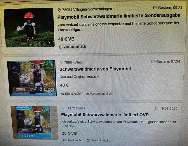 Auf der Verkaufsplattform Ebay finden sich Privatverkäufer, die pro „Schwarzwaldmarie“ ein Vielfaches des regulären Preises verlangen.