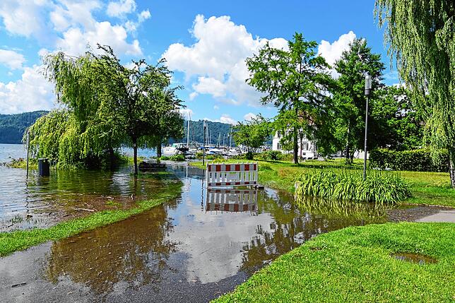 Das Hochwasser im Schlösslepark nimmt zu.