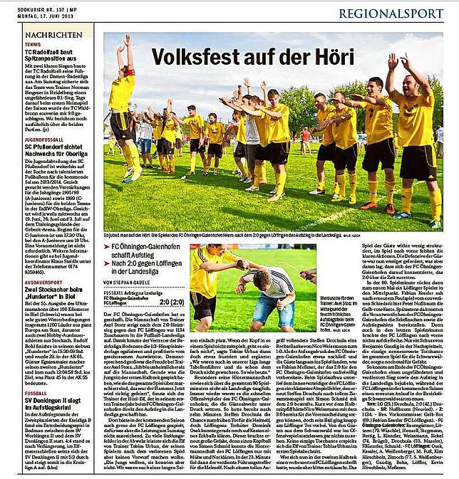 Der Bericht zum legendären Aufstieg in der Saison 2012/13: Nach einer Saison in der Landesliga musste der FC Öhningen-Gaienhofen ...