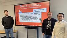(Archivbild) Die Veranstalter vom Campus-Festival, hier im Oktober 2023, (von links) Werner Rietzschel, Maximilian Schrumpf und Xhavit ...