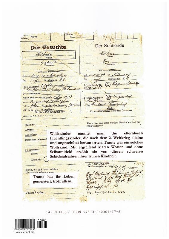 Suchkarte des IRK auf Rückseite des Buches "Wolfskind Traute" von Gertraud Groß.