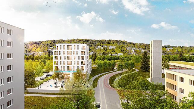 Die Visualisierung zeigt, wie das Gesundheitszentrum an der Römerstraße aussehen könnte. Visualisierung: GJL+ Freie Architekten