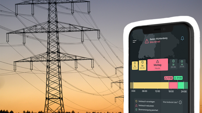 Die App &bdquo;Stromgedacht&ldquo; von TransnetBW zeigt an, wie es um die Stabilität des Stromnetzes bestellt ist. Springt die Anzeige ...