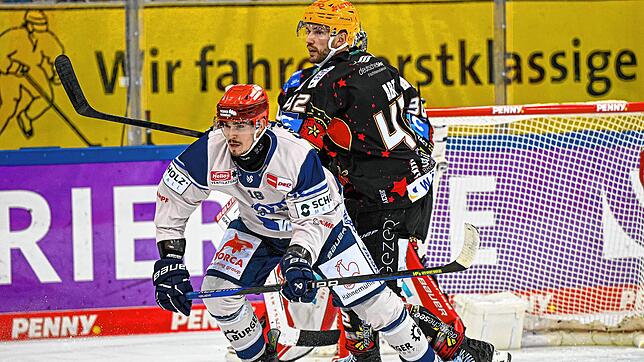 Die Schwenninger Wild Wings um Daniel Neumann (weißes Trikot) verlieren gegen die Fischtown Pinguins Bremerhaven (rechts Matthew Abt).