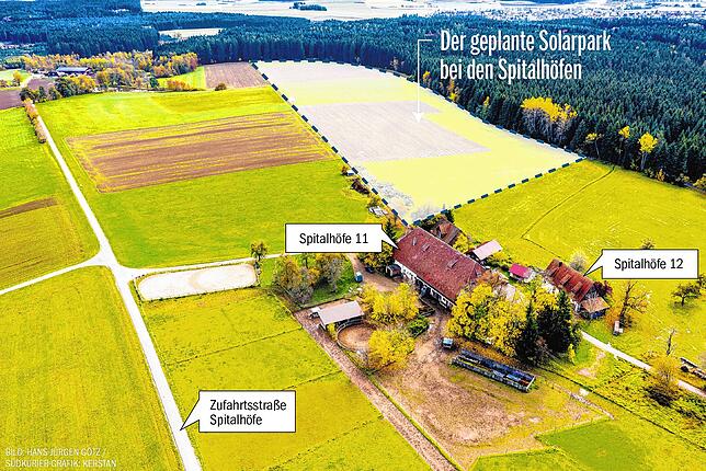 Unser Luftbild zeigt die Fläche für den geplanten Solarpark bei den Spitalhöfen.