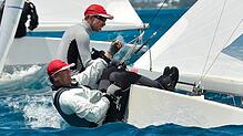 Hubert Merkelbach (hinten) ist Europameister im Starboot, ein offenes Zwei-Mann-Kielboot für fortgeschrittene, geübte und aufeinander ...