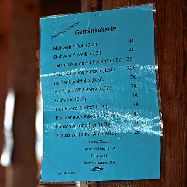 Getränkekarte der großen Christbaumschänke
