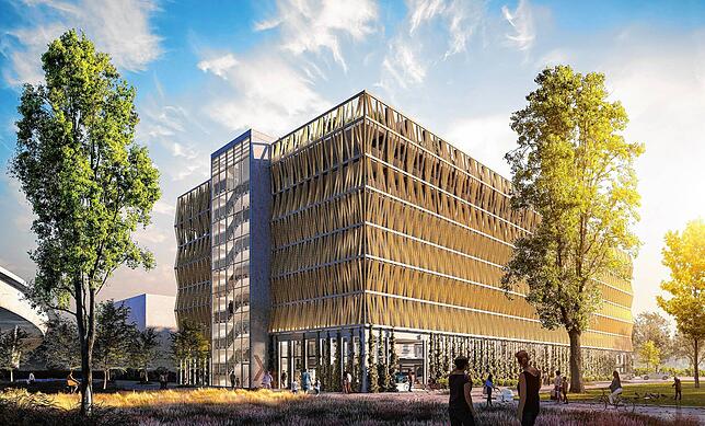 So soll das Parkhaus aussehen, wenn es voraussichtlich Mitte des Jahres 2025 fertig ist.
