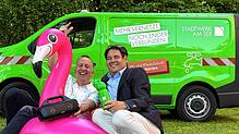 Alexander-Florian Bürkle, Geschäftsführer des Stadtwerks am See (rechts), und Kommunikationschef Sebastian Dix präsentieren die Zahlen ...