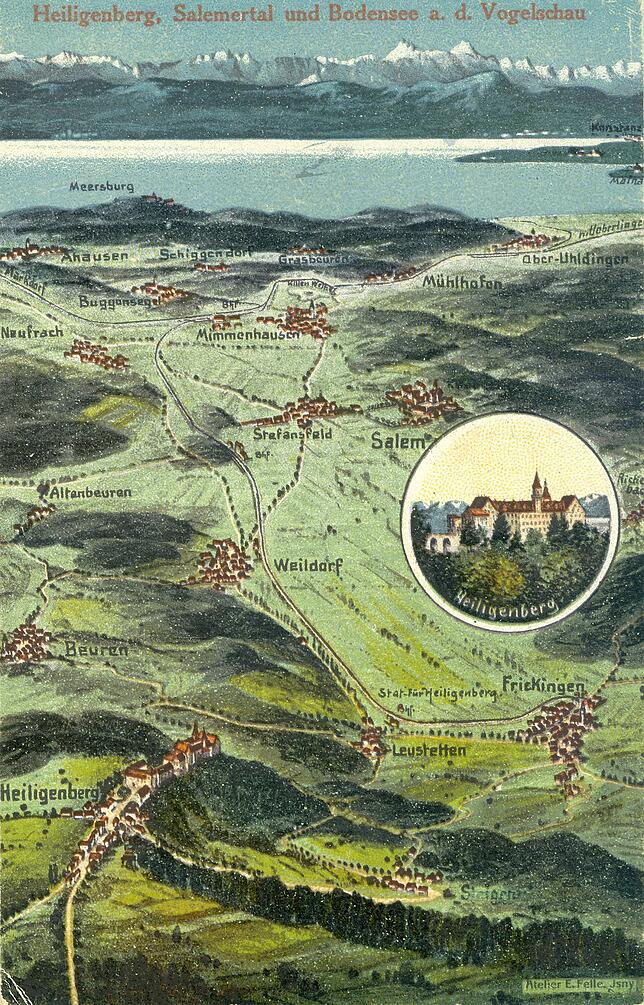 Dieses Postkartenmotiv zeigt einen Großteil der Salemertalbahn-Strecke und soll die Flyer zur Ausstellung zieren.