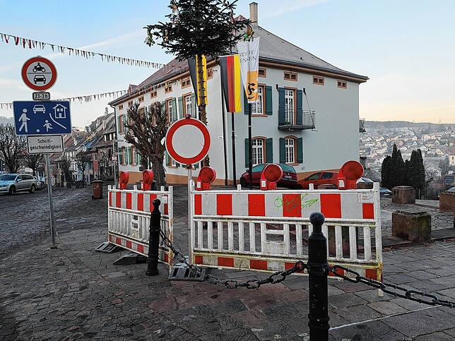 Bereits einige Tage vor dem Narrentreffen stehen die gewöhnlichen Zäune und Schilder bereit, um die Zufahrt in die Altstadt zu sperren. ...