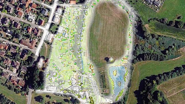 So sollen sich das Sondergebiet Feriendorf (links) und die Grünfläche als Freizeit- und Erholungsbereich in Owingen einfügen. Links ist ...