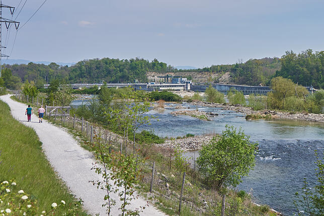 Schweiz: Der Rundwanderweg am Kraftwerk bietet neben viel Natur auch Wissenswertes über die Energieerzeugung am Rhein.