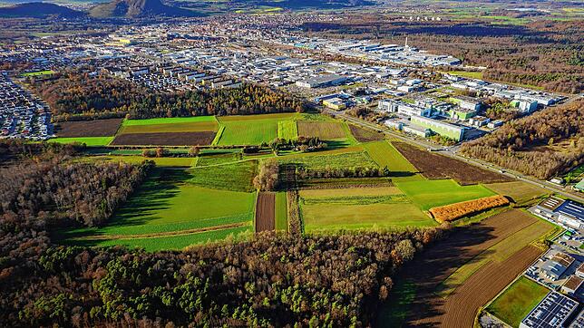 Das Gebiet Tiefenreute-Bühl an der Georg-Fischer-Straße, hier ein Foto von 2022 von oben, soll Wohn- und Gewerbegebiet werden.