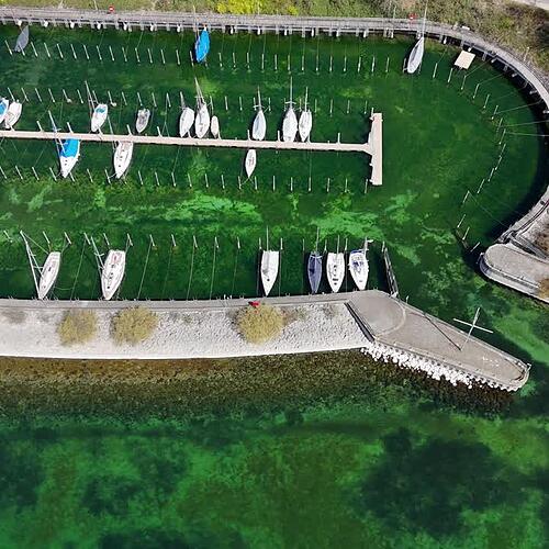 Niedrigwasser im Bodensee – So sieht das Ufer aus der Luft aus
