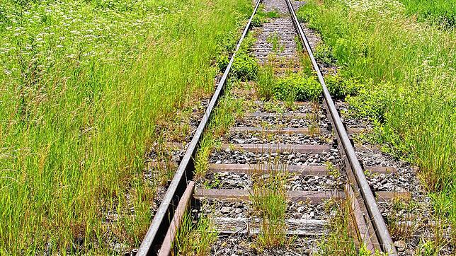 Das Bild zeigt den Streckenabschnitt der Ablachtalbahn zwischen Meßkirch und dem Sauldorfer Ortsteil Bichtlingen.