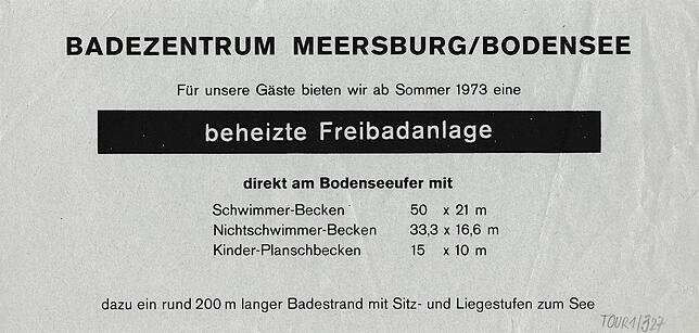 Im Jahr 1973 steht die Zukunft an. Eine Werbeanzeige kündet von der neuen beheizten Freibadanlage.