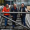 Simone Rettich-Bickel (links), Fridolin Schatz und Clemens Schöpf stehen auf dem probeweise aufgebauten Aussichtsbalkon für den ...