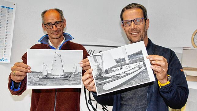 Um die Segel des fast fertigen polynesischen Katamarans hissen zu können, suchen Henning Brockmann (l.) und Marcel Da Rin eine Halle und ...