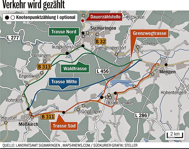 Bild 1: Videokameras blicken auf den Verkehr der Bundesstraße 311 bei Meßkirch