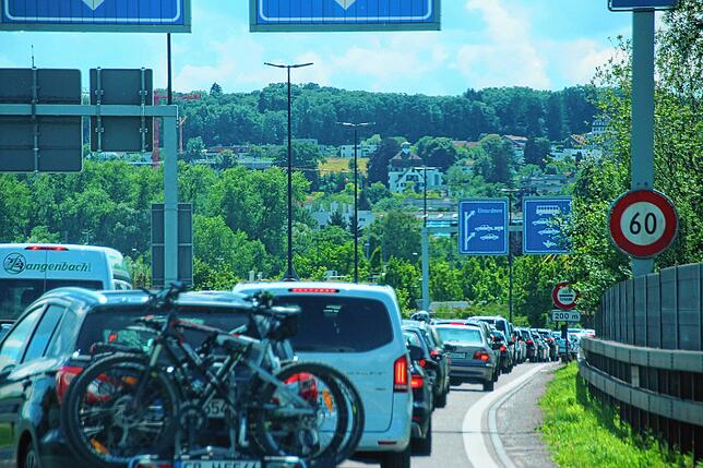 Rückkehr nach erledigtem Einkauf: Die Schlange in Richtung Schweiz war am Samstagnachmittag beachtlich.