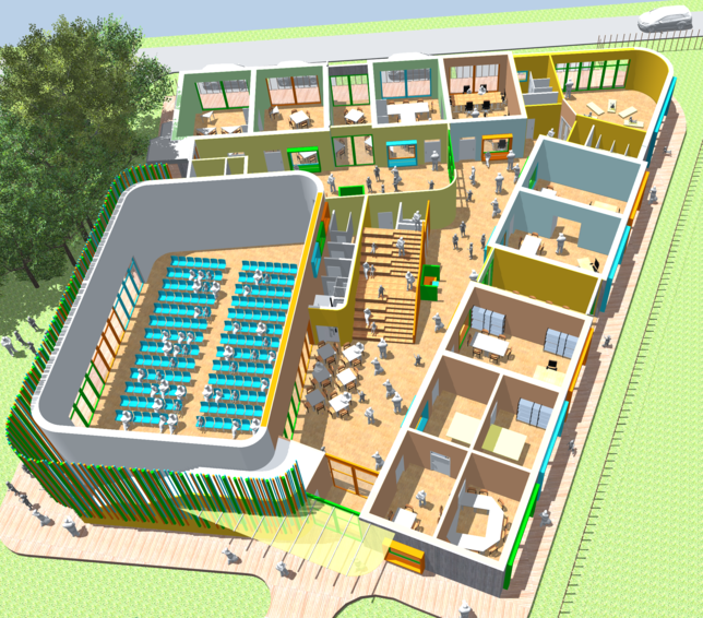Blick in den Innenraum: Im Erdgeschoss sieht die Studie einen Marktplatz. einen Multifunktionsraum sowie die Zimmer der Unterstufe vor. ...