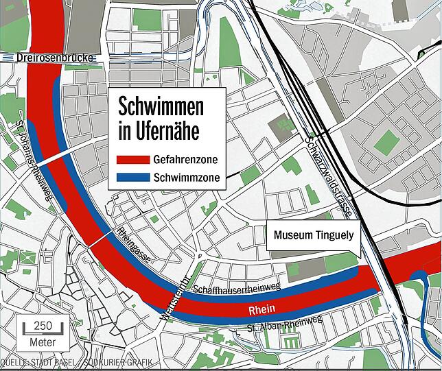 Bild 3: Rheinschwimmen in Basel: So befreit ein Flussschwumm von Tinguely bis Dreirosenbrücke