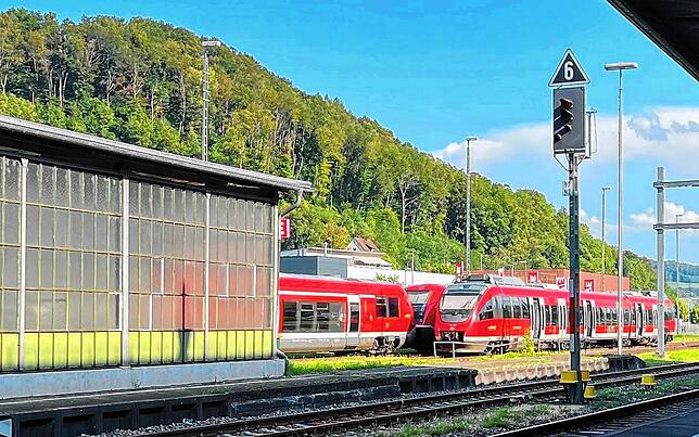 Regionalbahn-Züge auf den Abstellgleisen im Bahnhof Waldshut.