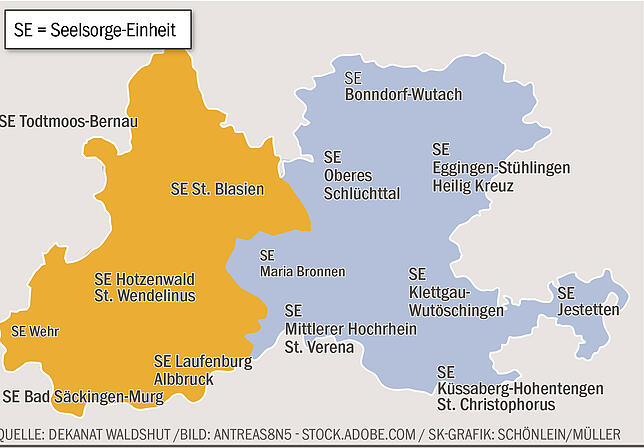 Bild 1: Großpfarrei Waldshut-West: Jede der sechs Gemeinden entscheidet mit zwei Vertretern mit