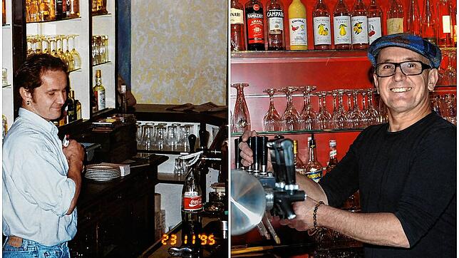 1995: Markus Wiggenhauser hinter dem Tresen im ersten &bdquo;Lichtblick&ldquo; in Markdorf-Fitzenweiler (links). Dort war damals ein ...