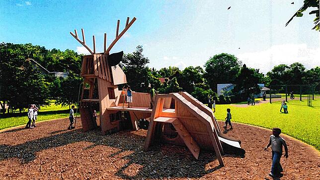 So soll der hölzerne Spielplatz-Hirsch in Häusern aussehen. Bild: Gemeinde