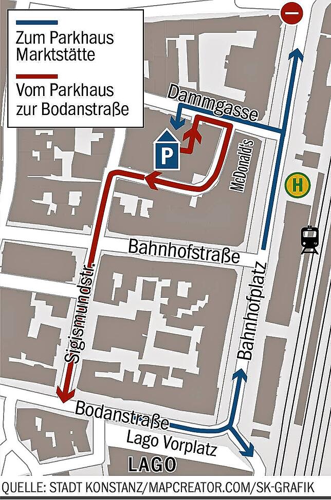 Bild 2: Wo geht‘s zum Parkhaus Marktstätte in Konstanz und wie kommt man zurück?