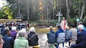 Pfarrer Bernhard Stahlberger weihte das neue Wegkreuz an alter Stelle zwischen Egg und Willaringen. Bild: Ralph Fautz