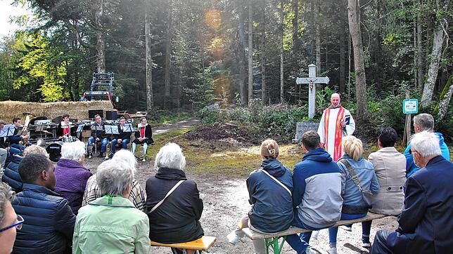 Pfarrer Bernhard Stahlberger weihte das neue Wegkreuz an alter Stelle zwischen Egg und Willaringen. Bild: Ralph Fautz